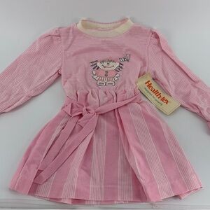 Vintage 80s 90s Health-Tex Little Girl Pink White Striped Dress, NWT, Girls 3T
